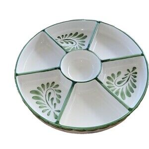 Pottery Barn Puebla Porcelain Multi-Condiment Server New- 7 sections 10"